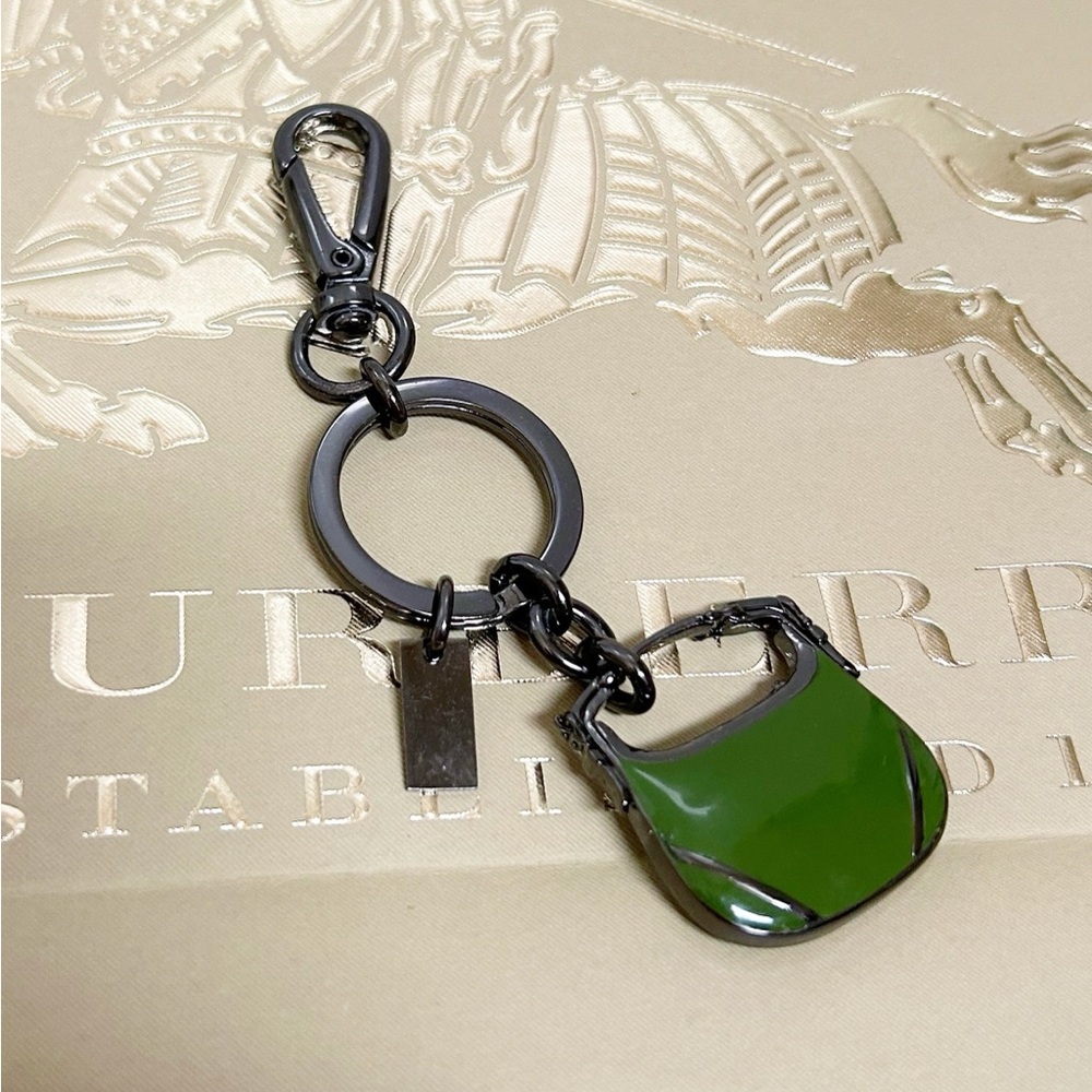 Authentic Burberry New Gunmetal & Forest Green Mini Purse Bag Charm / Keychain - Picture 9 of 11